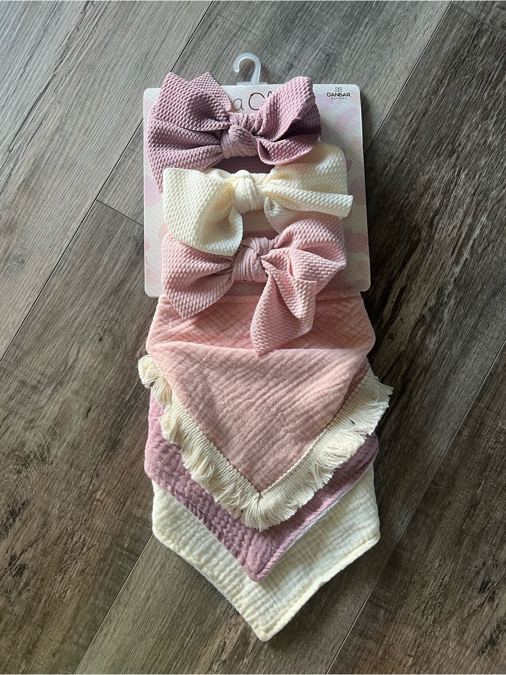 Baby Bow Headbands and Bandana Bib Set - Pink, Cream, Mauve